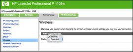 Enabling cordless on Networking tab in HP Utility