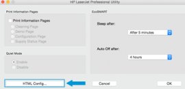 exemplory instance of the HTML Config button in HP Utility